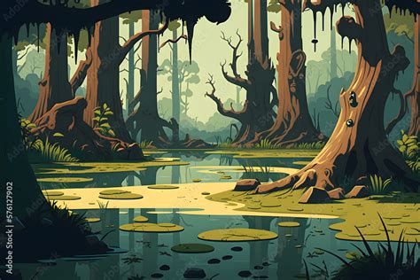 Cartoon Swamp Background Made With Generative Ai Stock Illustration Adobe Stock
