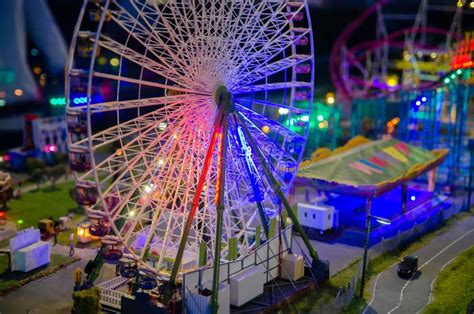 Beautiful Illuminated Miniature Ferris Wheel At Big Model Train Show In