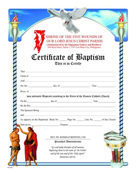 Baptismal Certificate No 2 Sons Of Holy Mary Immaculate