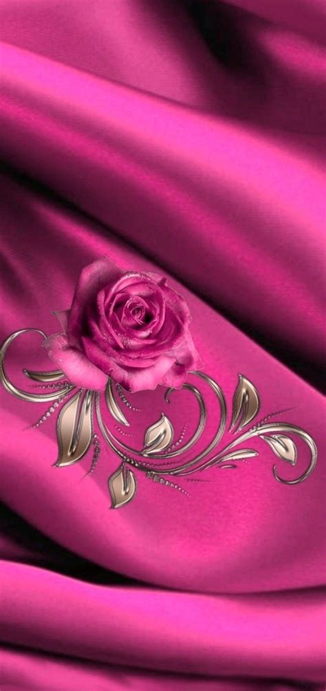 A Pink Satin Fabric With A Rose On It