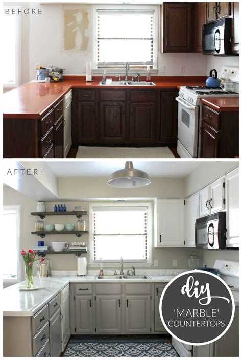Budget Kitchen Makeover Diy Faux Marble Countertops Painted With The