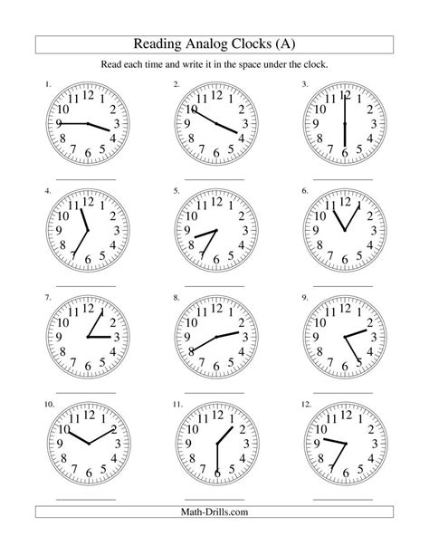 Free Printable Analog Time Worksheets
