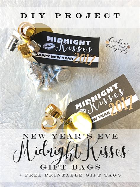 diy new year s eve “midnight kisses” t bags printable t tag cookies and calligraphy