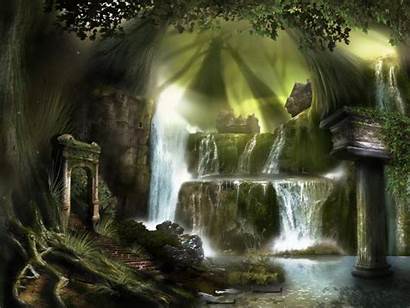 Enchanted Forest Forests Desktop Waterfall Nature Wallpapers