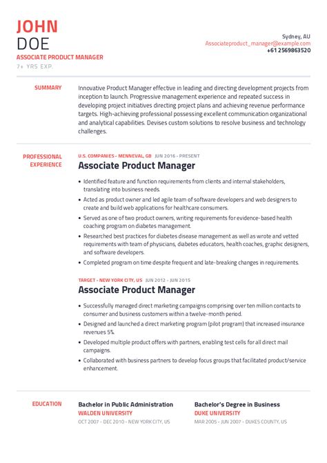 Associate Product Manager Resume Example With Content Sample Craftmycv