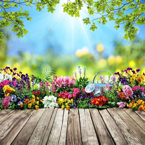 Sjoloon 10x10ft Spring Backdrop For Photography Flowers Wood Floor