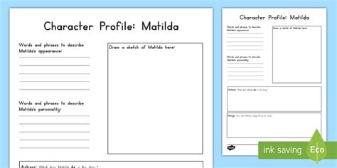 FREE! - Character Profile Worksheet to Support Teaching on Matilda