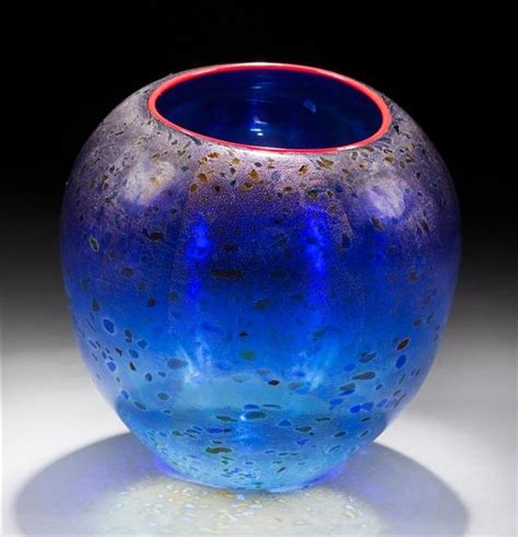 Dale Chihuly American B 1941 Cobalt Blue Basket With Cadmium Red