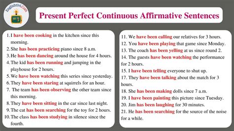 Sentences Example In Present Perfect Continuous Tense Englishtivi