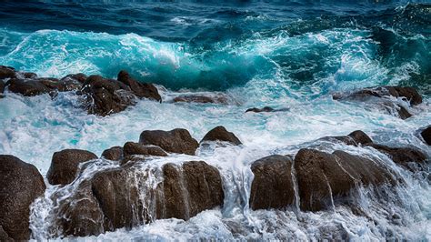 Ocean Waves Over Rocks Hd Wallpaper Background Image 2048x1152 Id
