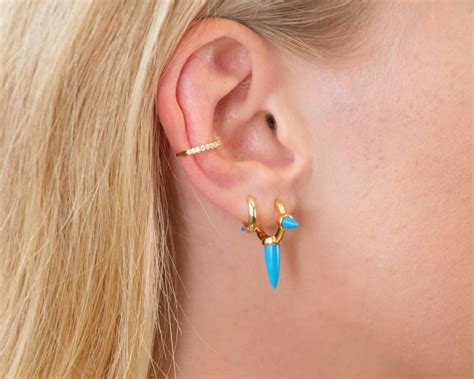 Turquiose Spike Hoops Turquoise Spikes Turquoise Earrings Etsy