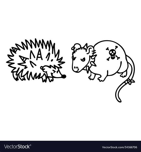 Punk Rock Hedgehog And Rat Monochrome Lineart Vector Image