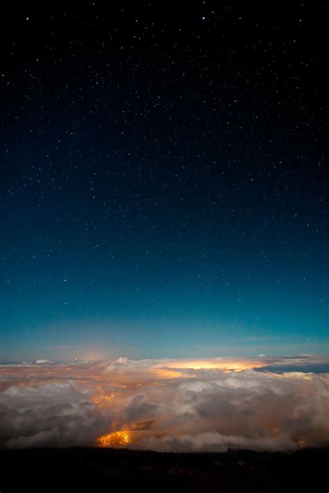 Wallpaper Night Sky Stars Clouds Moonlight Horizon Atmosphere