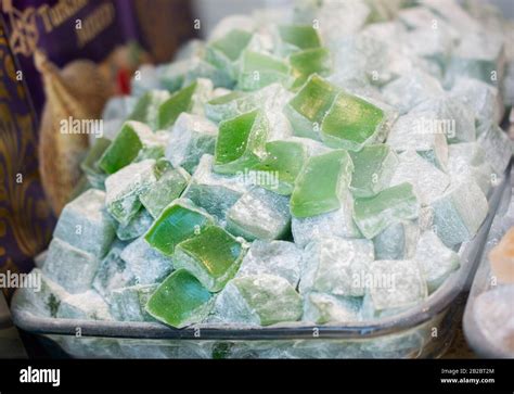 Load Of Traditional Turkish Delight Lokum Sugar Coated Soft Candy Stock