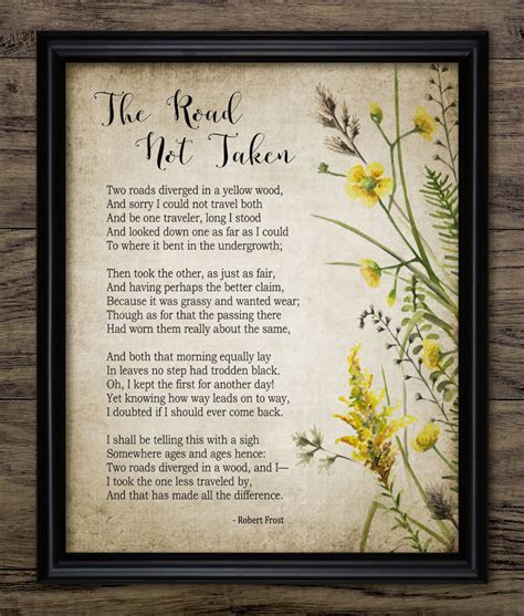 The Road Not Taken Poem Robert Frost 1916 Watercolor Flowers Etsy