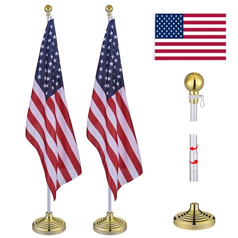 Yeshom Ft Telescoping Indoor Flag Pole Kit Aluminum Sliver Pole Ball Topper With X Ft Us Flag
