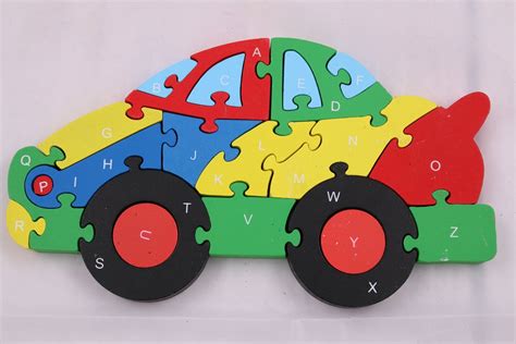Puzzle Car Sports Car Colorful Painted Wood Abc Numbers Etsy