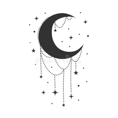 Modern Symbol Of The Crescent Moon With Decorations Stylized Drawing