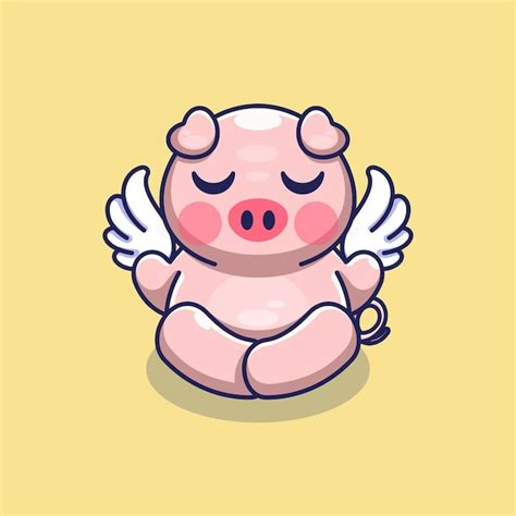 Premium Vector Cute Angel Pig Meditation With Wings Cartoon Design