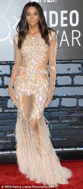 Mtv Vmas Ciara Stands Out At The Vmas In Daring Sheer Dress With Feathered Hemline Daily