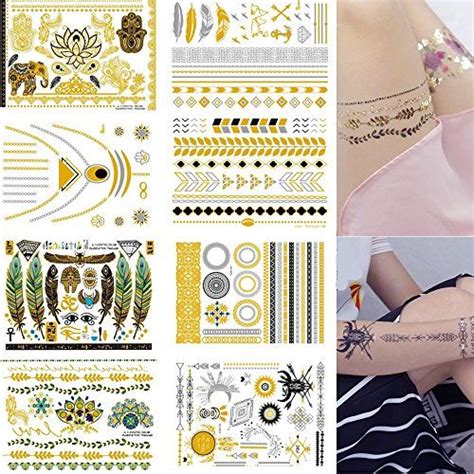 Premium Temporary Tattoos 8 Sheets Removable Waterproof Instant Temporary Fake Jewelry Tattoos
