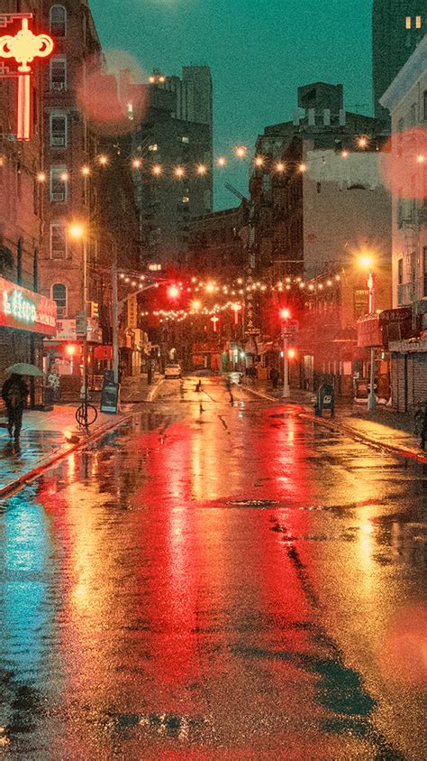Iphone Wallpaper Od57 Nature Street City Light Red Rain