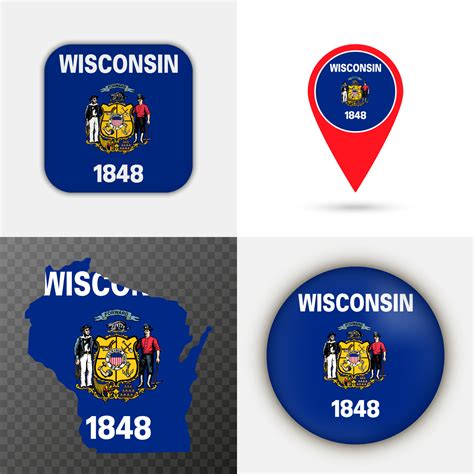 Set Of Wisconsin State Flag Vector Illustration 15260547 Vector Art