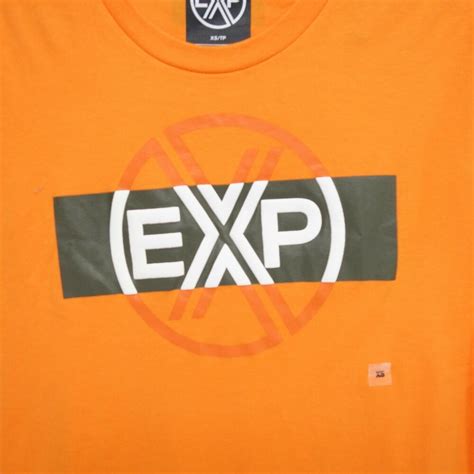 New Express Mens Orange Exp Circle Logo Quality Fit Crewneck T Shirt