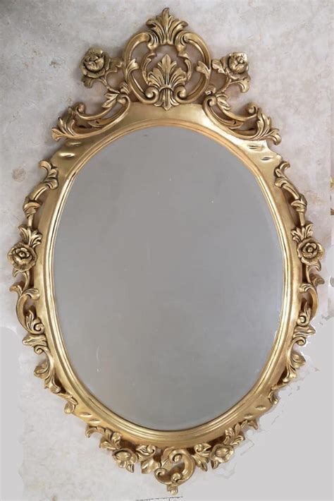 Antique French Ornate Mirror Oval Shape Gold Gilded Glamour Living