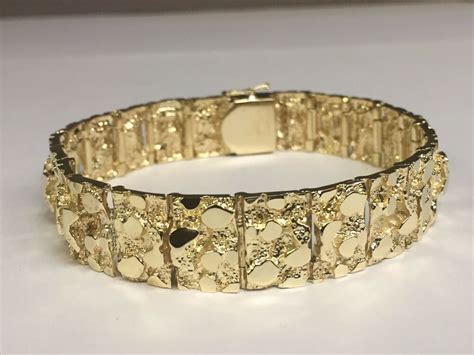 9 karat yellow gold cuff bracelet. 10KT Solid Yellow Gold Men's Nugget Bracelet 15 MM 68 ...