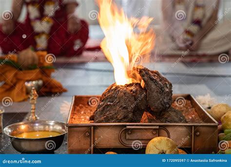 Indian Hindu Traditional Pooja Vedic Fire Ceremony Called Yagya