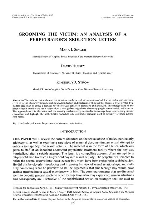 Pdf Grooming The Victim An Analysis Of A Perpetrators Seduction Letter