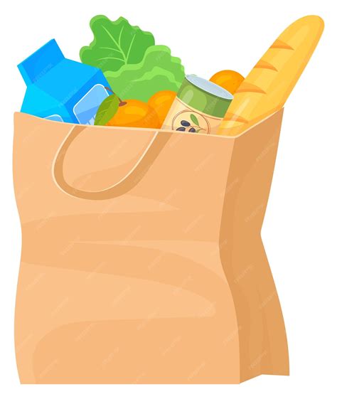 Premium Vector Paper Bag With Supermarket Purchases Cartoon Groceries