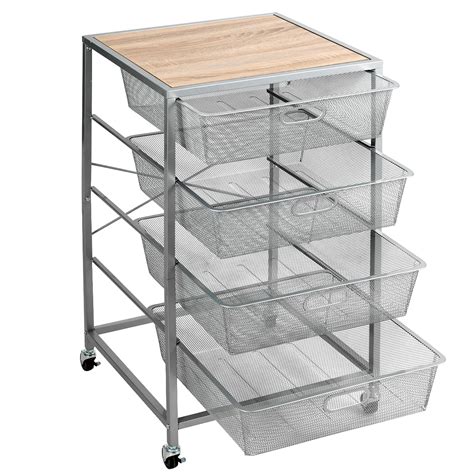Steel Mesh Drawers Utility Storage Shelves 4 Drawer Organizer On Wheel