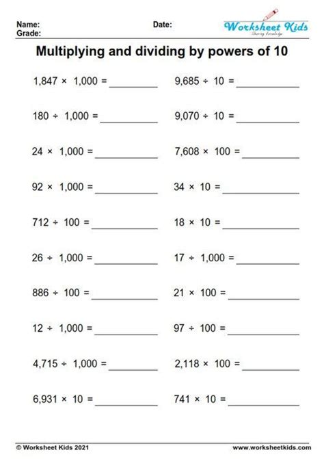 Multiply And Divide By Powers Of 10 Worksheet