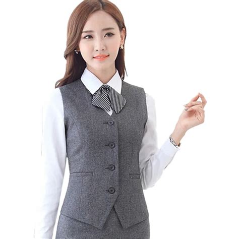 slim short gray work women s vest v neck formal waistcoat for women bank career black vests