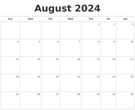 Printable August 2024 Calendar 2024 Calendar Printable