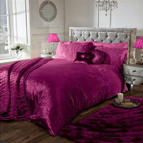 Purple Luxury Crushed Velvet Duvet Quilt Cover Bedding Set All Uk Sizes