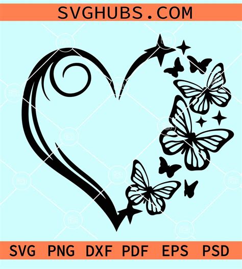 Butterfly heart shape SVG, Sparkly Heart Butterfly SVG, Butterflies