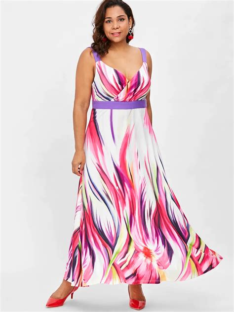 wipalo plus size 5xl summer multi color abstract print maxi dress casual plunging neck