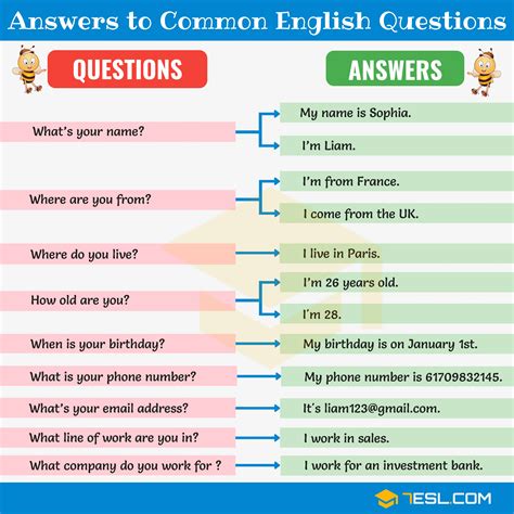 Phrases Answers To Common English Questions Preguntas Basicas En Hot