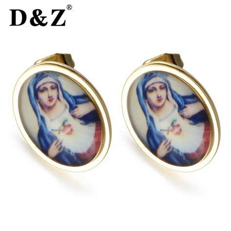 Dandz Gold Color Stainless Steel Virgin Mary Earrings Women Virgin Mary