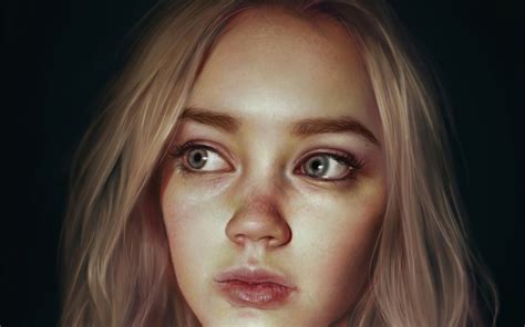 Wallpaper Digital Art Women Face Blonde Realistic