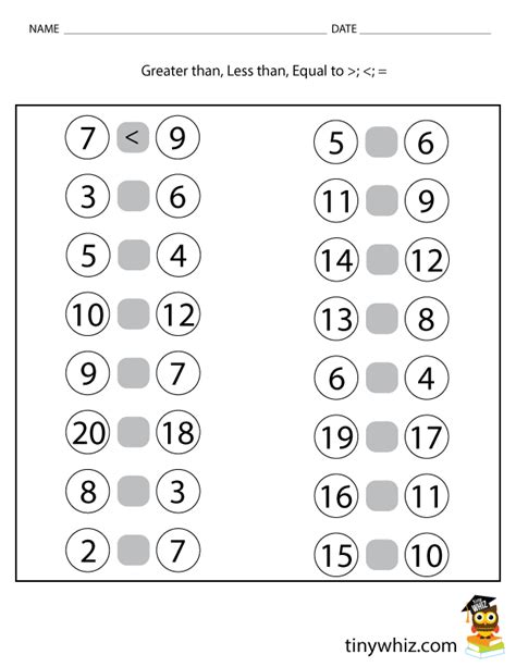 Free Worksheet For Kids Greater Than Less Than Numbers Tiny Whiz