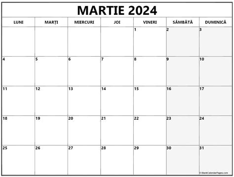 Calendarul Martie 2024 Imprimabil Gratuit In Romana