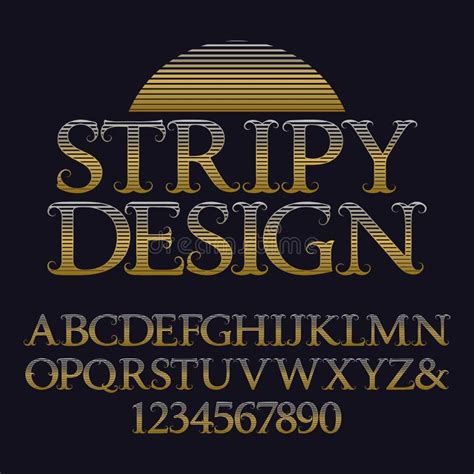 Golden Striped Capital Letters And Numbers Decorative Vintage Font