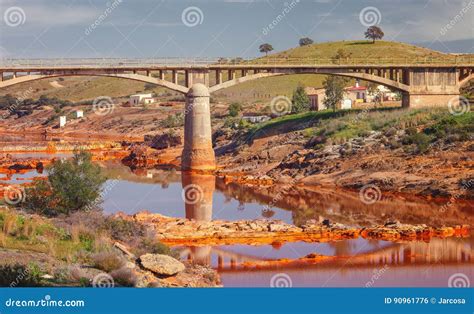 Historic Bridge Gadea On The Tinto River Huelva Spain Stock Photo