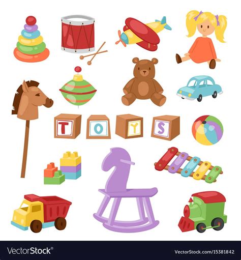Set Of Different Cartoon Kids Toys Vector Image On Vectorstock In 2020