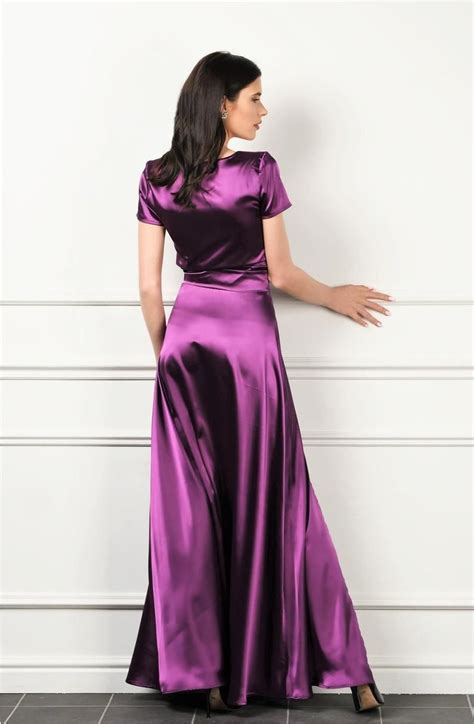 Raisin Purple Satin Maxi Dress A Line Dress With Short Etsy ドレス