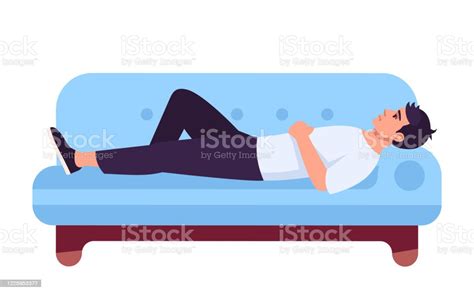 Man Lying On Sofa Semi Flat Rgb Color Vector Illustration Upset Guy